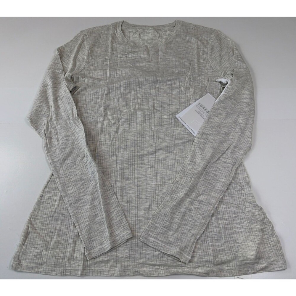Fabletics Luxe 360 Rib Long Sleeve Tee Light Gray Soft Size Small